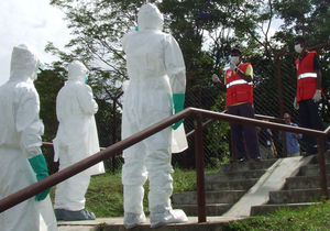 meeting counterparts in protective suits